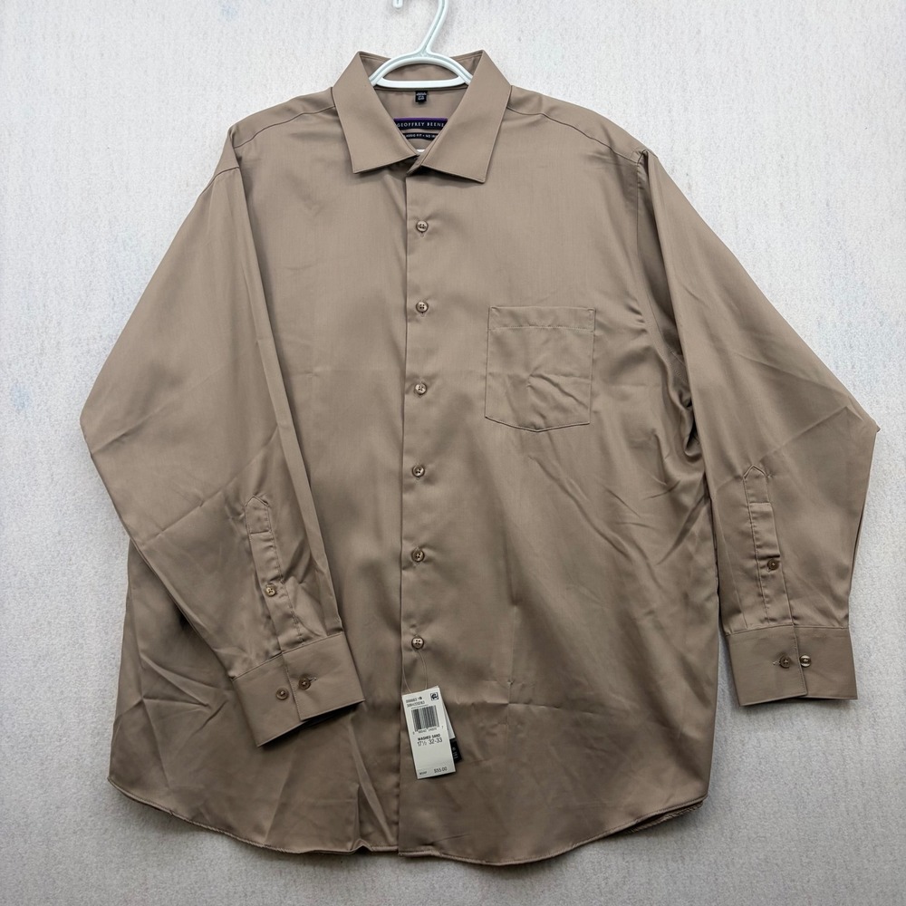Geoffrey Beene Mens Dress Shirt Washed Sand Classic Fit No Iron 17.5 32/33